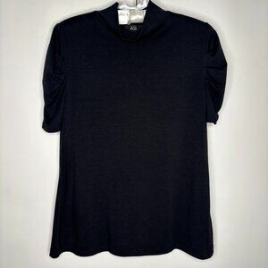 AGB Vintage Black Mock Turtleneck Ruched Short Sleeve Women's Medium